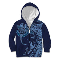 Hawaiian Manta Ray and Polynesian Tribal Tattoo Kid Hoodie Dark Navy Color LT03 Zip Hoodie Dark Navy - Polynesian Pride