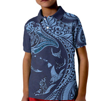 Hawaiian Manta Ray and Polynesian Tribal Tattoo Kid Polo Shirt Dark Navy Color LT03 Kid Dark Navy - Polynesian Pride
