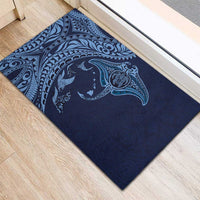Hawaiian Manta Ray and Polynesian Tribal Tattoo Rubber Doormat Dark Navy Color LT03