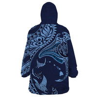 Hawaiian Manta Ray and Polynesian Tribal Tattoo Wearable Blanket Hoodie Dark Navy Color LT03 - Polynesian Pride