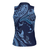 Hawaiian Manta Ray and Polynesian Tribal Tattoo Women Sleeveless Polo Shirt Dark Navy Color LT03 - Polynesian Pride