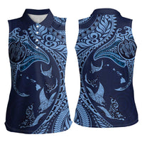 Hawaiian Manta Ray and Polynesian Tribal Tattoo Women Sleeveless Polo Shirt Dark Navy Color LT03 - Polynesian Pride