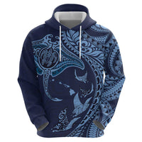 Hawaiian Manta Ray and Polynesian Tribal Tattoo Zip Hoodie Dark Navy Color LT03 - Polynesian Pride
