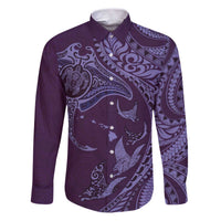 Hawaiian Manta Ray and Polynesian Tribal Tattoo Family Matching Puletasi and Hawaiian Shirt Purple Color LT03 Dad's Shirt - Long Sleeve Purple - Polynesian Pride