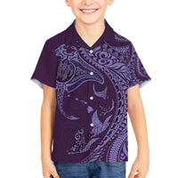 Hawaiian Manta Ray and Polynesian Tribal Tattoo Family Matching Puletasi and Hawaiian Shirt Purple Color LT03 Son's Shirt Purple - Polynesian Pride