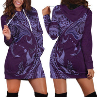 Hawaiian Manta Ray and Polynesian Tribal Tattoo Hoodie Dress Purple Color LT03 - Polynesian Pride