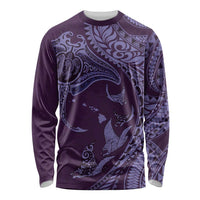 Hawaiian Manta Ray and Polynesian Tribal Tattoo Long Sleeve Shirt Purple Color LT03 Unisex Purple - Polynesian Pride