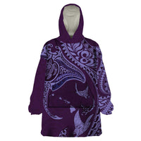 Hawaiian Manta Ray and Polynesian Tribal Tattoo Wearable Blanket Hoodie Purple Color LT03 One Size Purple - Polynesian Pride