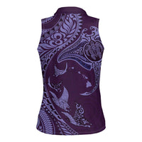 Hawaiian Manta Ray and Polynesian Tribal Tattoo Women Sleeveless Polo Shirt Purple Color LT03 - Polynesian Pride