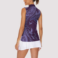Hawaiian Manta Ray and Polynesian Tribal Tattoo Women Sleeveless Polo Shirt Purple Color LT03 - Polynesian Pride