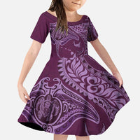 Hawaiian Manta Ray and Polynesian Tribal Tattoo Family Matching Mermaid Dress and Hawaiian Shirt Pink Color LT03 Daughter's Dress Pink - Polynesian Pride