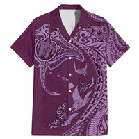 Hawaiian Manta Ray and Polynesian Tribal Tattoo Family Matching Mermaid Dress and Hawaiian Shirt Pink Color LT03 Dad's Shirt - Short Sleeve Pink - Polynesian Pride