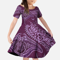 Hawaiian Manta Ray and Polynesian Tribal Tattoo Family Matching Off Shoulder Maxi Dress and Hawaiian Shirt Pink Color LT03 Daughter's Dress Pink - Polynesian Pride