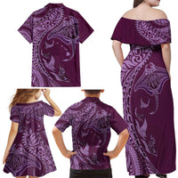 Hawaiian Manta Ray and Polynesian Tribal Tattoo Family Matching Off Shoulder Maxi Dress and Hawaiian Shirt Pink Color LT03 - Polynesian Pride