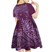 Hawaiian Manta Ray and Polynesian Tribal Tattoo Kid Short Sleeve Dress Pink Color LT03 - Polynesian Pride