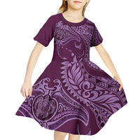 Hawaiian Manta Ray and Polynesian Tribal Tattoo Kid Short Sleeve Dress Pink Color LT03 - Polynesian Pride