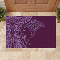Hawaiian Manta Ray and Polynesian Tribal Tattoo Rubber Doormat Pink Color LT03