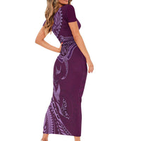 Hawaiian Manta Ray and Polynesian Tribal Tattoo Short Sleeve Bodycon Dress Pink Color LT03 - Polynesian Pride
