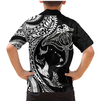 Hawaiian Manta Ray and Polynesian Tribal Tattoo Family Matching Mermaid Dress and Hawaiian Shirt Black Color LT03 - Polynesian Pride