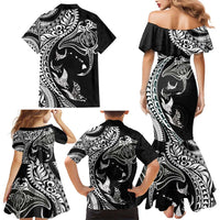 Hawaiian Manta Ray and Polynesian Tribal Tattoo Family Matching Mermaid Dress and Hawaiian Shirt Black Color LT03 - Polynesian Pride