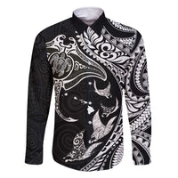 Hawaiian Manta Ray and Polynesian Tribal Tattoo Family Matching Mermaid Dress and Hawaiian Shirt Black Color LT03 Dad's Shirt - Long Sleeve Black - Polynesian Pride