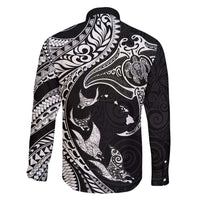Hawaiian Manta Ray and Polynesian Tribal Tattoo Family Matching Off Shoulder Maxi Dress and Hawaiian Shirt Black Color LT03 - Polynesian Pride