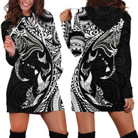 Hawaiian Manta Ray and Polynesian Tribal Tattoo Hoodie Dress Black Color LT03 - Polynesian Pride