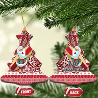 Hawaii Mele Kalikimaka Ceramic Ornament Santa Claus Surfing with Hawaiian Pattern Striped Red Style LT03 Christmas Tree Red - Polynesian Pride