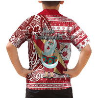 Hawaii Mele Kalikimaka Family Matching Mermaid Dress and Hawaiian Shirt Santa Claus Surfing with Hawaiian Pattern Striped Red Style LT03 - Polynesian Pride