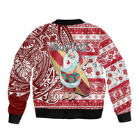 Custom Hawaii Mele Kalikimaka Bomber Jacket Santa Claus Surfing with Hawaiian Pattern Striped Red Style LT03 - Polynesian Pride