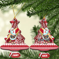 Custom Hawaii Mele Kalikimaka Ceramic Ornament Santa Claus Surfing with Hawaiian Pattern Striped Red Style LT03 Christmas Tree Red - Polynesian Pride