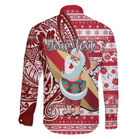 Custom Hawaii Mele Kalikimaka Family Matching Long Sleeve Bodycon Dress and Hawaiian Shirt Santa Claus Surfing with Hawaiian Pattern Striped Red Style LT03 - Polynesian Pride