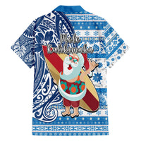Hawaii Mele Kalikimaka Family Matching Off Shoulder Maxi Dress and Hawaiian Shirt Santa Claus Surfing with Hawaiian Pattern Striped Blue Style LT03 - Polynesian Pride