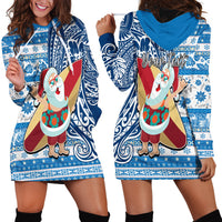 Custom Hawaii Mele Kalikimaka Hoodie Dress Santa Claus Surfing with Hawaiian Pattern Striped Blue Style LT03 - Polynesian Pride