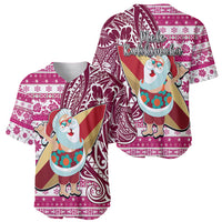 Hawaii Mele Kalikimaka Baseball Jersey Santa Claus Surfing with Hawaiian Pattern Striped Pink Style LT03 - Polynesian Pride