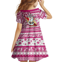 Hawaii Mele Kalikimaka Kid Short Sleeve Dress Santa Claus Surfing with Hawaiian Pattern Striped Pink Style LT03 - Polynesian Pride