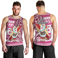 Hawaii Mele Kalikimaka Men Tank Top Santa Claus Surfing with Hawaiian Pattern Striped Pink Style LT03 - Polynesian Pride