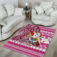 Custom Hawaii Mele Kalikimaka Area Rug Santa Claus Surfing with Hawaiian Pattern Striped Pink Style LT03 - Polynesian Pride