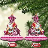 Custom Hawaii Mele Kalikimaka Ceramic Ornament Santa Claus Surfing with Hawaiian Pattern Striped Pink Style LT03 Christmas Tree Pink - Polynesian Pride