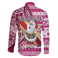 Custom Hawaii Mele Kalikimaka Family Matching Summer Maxi Dress and Hawaiian Shirt Santa Claus Surfing with Hawaiian Pattern Striped Pink Style LT03 - Polynesian Pride