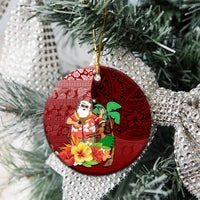 Hawaii Mele Kalikimaka Ceramic Ornament Santa Claus and Hula Girl Tropical Folwer with Hawaiian Pattern LT03 - Polynesian Pride