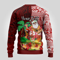 Custom Hawaii Mele Kalikimaka Ugly Christmas Sweater Santa Claus and Hula Girl Tropical Folwer with Hawaiian Pattern LT03 - Polynesian Pride
