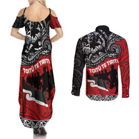 Aotearoa Toitu Te Tiriti Couples Matching Summer Maxi Dress and Long Sleeve Button Shirt Honoring Te Tiriti o Waitangi Maori Haka LT03 - Polynesian Pride