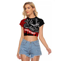 Aotearoa Toitu Te Tiriti Raglan Cropped T Shirt Honoring Te Tiriti o Waitangi Maori Haka LT03 Female Red - Polynesian Pride