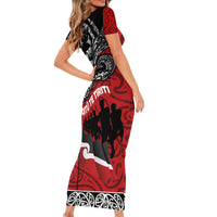 Aotearoa Toitu Te Tiriti Short Sleeve Bodycon Dress Honoring Te Tiriti o Waitangi Maori Haka LT03 - Polynesian Pride