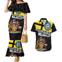 New Zealand Wellington Couples Matching Mermaid Dress and Hawaiian Shirt The Capital's Emblems Flag and Koru Art LT03 Black - Polynesian Pride