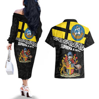 New Zealand Wellington Couples Matching Off The Shoulder Long Sleeve Dress and Hawaiian Shirt The Capital's Emblems Flag and Koru Art LT03 - Polynesian Pride
