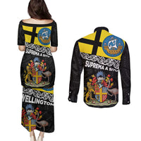 New Zealand Wellington Couples Matching Puletasi and Long Sleeve Button Shirt The Capital's Emblems Flag and Koru Art LT03 - Polynesian Pride
