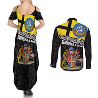 New Zealand Wellington Couples Matching Summer Maxi Dress and Long Sleeve Button Shirt The Capital's Emblems Flag and Koru Art LT03 - Polynesian Pride