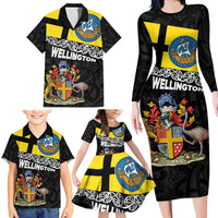 New Zealand Wellington Family Matching Long Sleeve Bodycon Dress and Hawaiian Shirt The Capital's Emblems Flag and Koru Art LT03 - Polynesian Pride